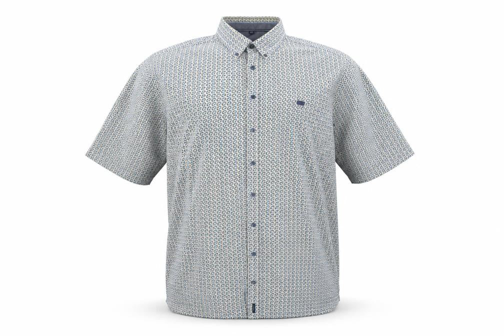 Casa Moda Men’s Blue Geometric Short Sleeve Button-Up Cotton Shirt 3XL