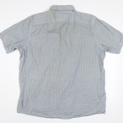 Casa Moda Men’s Blue Geometric Short Sleeve Button-Up Cotton Shirt 3XL