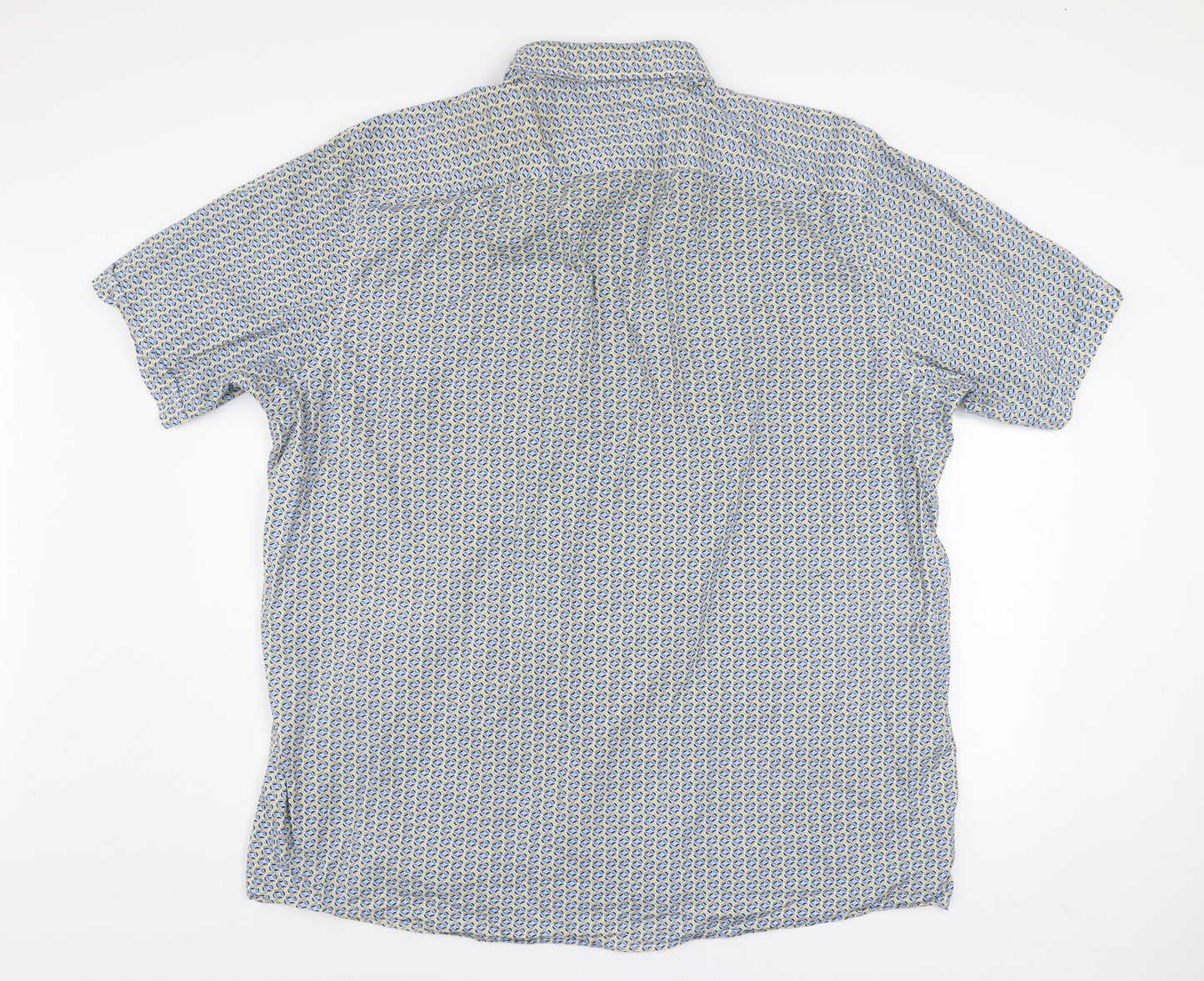 Casa Moda Men’s Blue Geometric Short Sleeve Button-Up Cotton Shirt 3XL