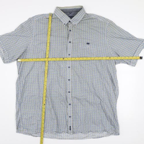 Casa Moda Men’s Blue Geometric Short Sleeve Button-Up Cotton Shirt 3XL