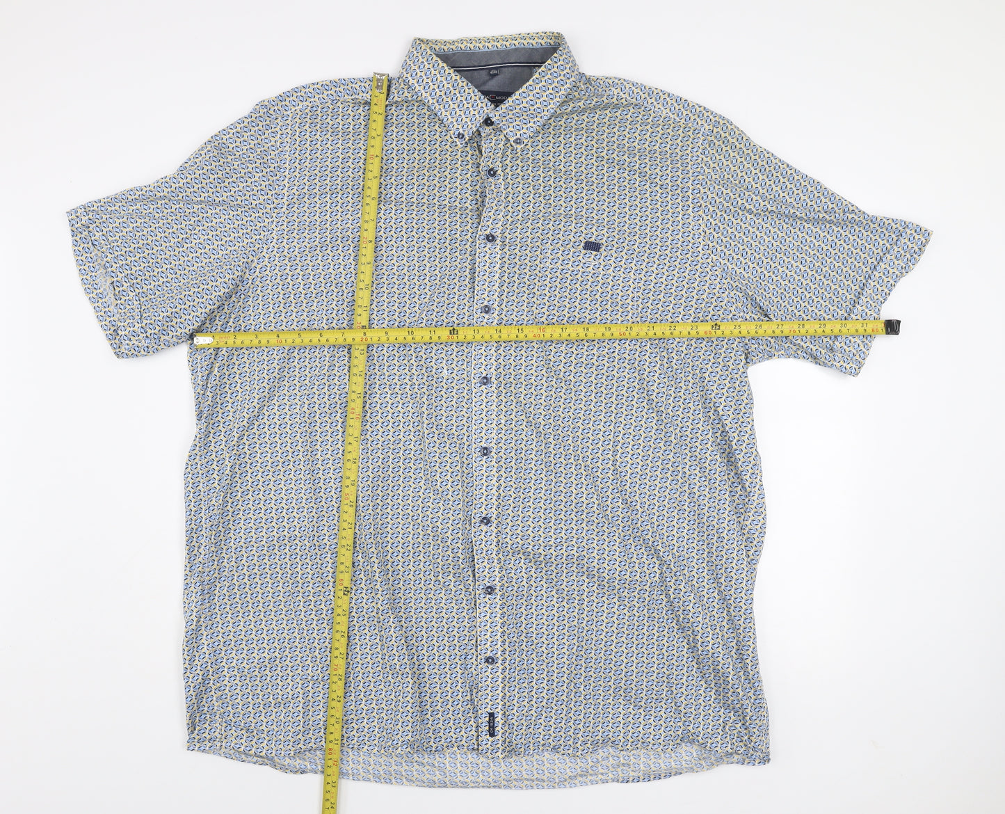 Casa Moda Men’s Blue Geometric Short Sleeve Button-Up Cotton Shirt 3XL