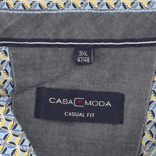 Casa Moda Men’s Blue Geometric Short Sleeve Button-Up Cotton Shirt 3XL