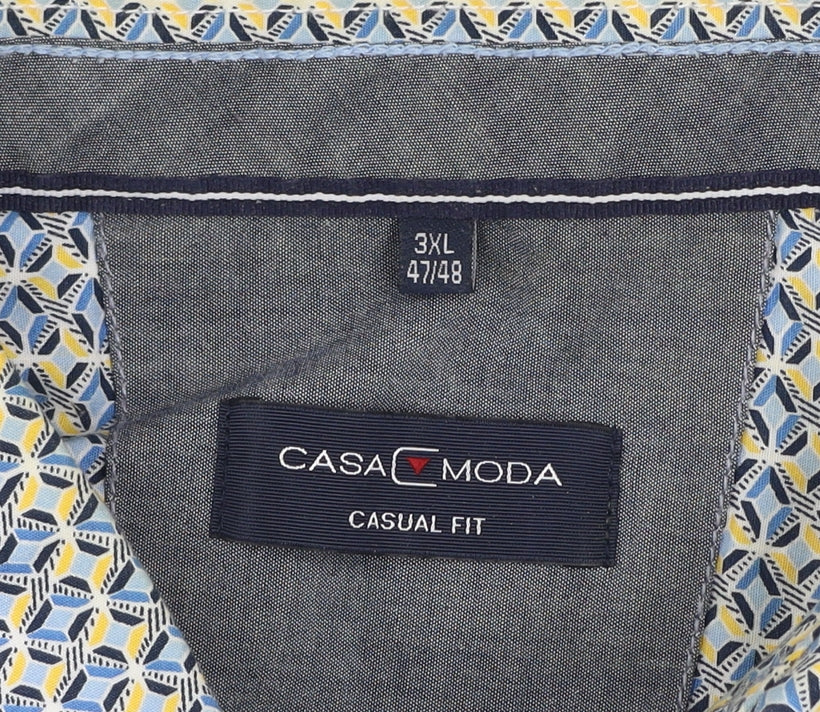 Casa Moda Men’s Blue Geometric Short Sleeve Button-Up Cotton Shirt 3XL