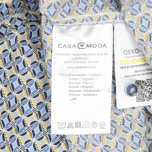 Casa Moda Men’s Blue Geometric Short Sleeve Button-Up Cotton Shirt 3XL