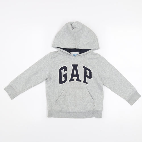 GAP Boys Grey Pullover Hoodie 4 Years Cotton Blend Logo Sweatshirt
