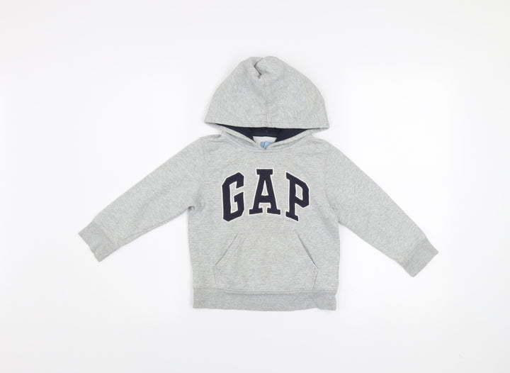 GAP Boys Grey Pullover Hoodie 4 Years Cotton Blend Logo Sweatshirt
