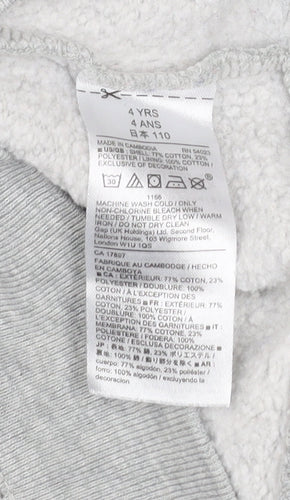 GAP Boys Grey Pullover Hoodie 4 Years Cotton Blend Logo Sweatshirt