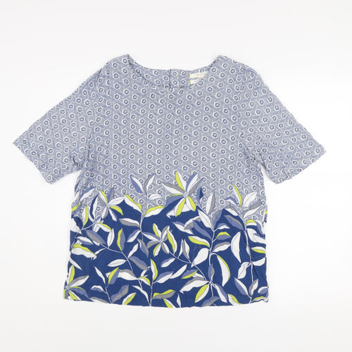 White Stuff Women Blue Floral Viscose Short Sleeve Blouse UK 14