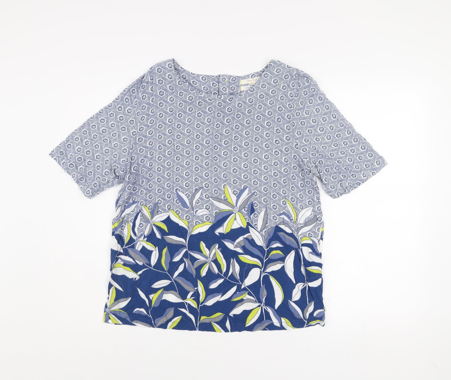 White Stuff Women Blue Floral Viscose Short Sleeve Blouse UK 14