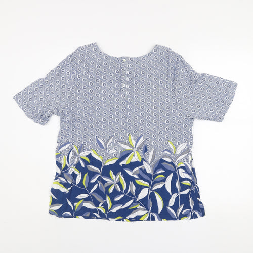 White Stuff Women Blue Floral Viscose Short Sleeve Blouse UK 14