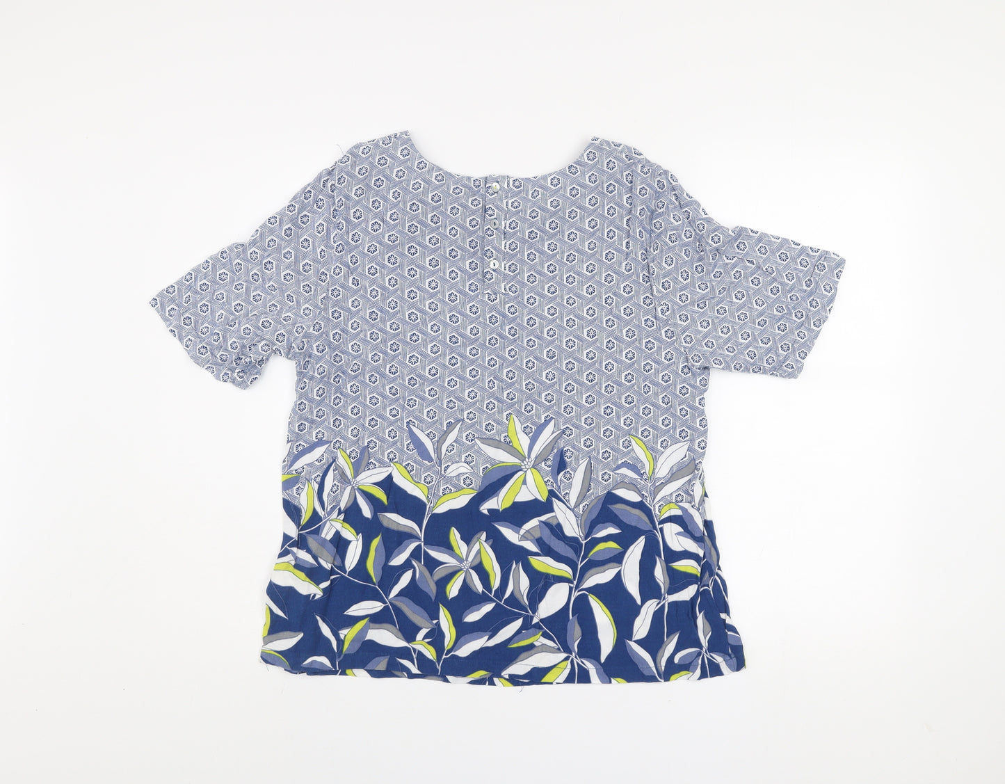 White Stuff Women Blue Floral Viscose Short Sleeve Blouse UK 14