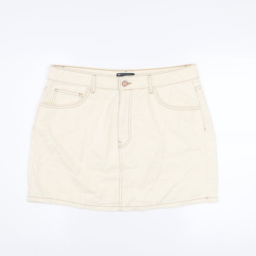 ASOS Women Beige Cotton Short Denim Skirt Size 16 Casual