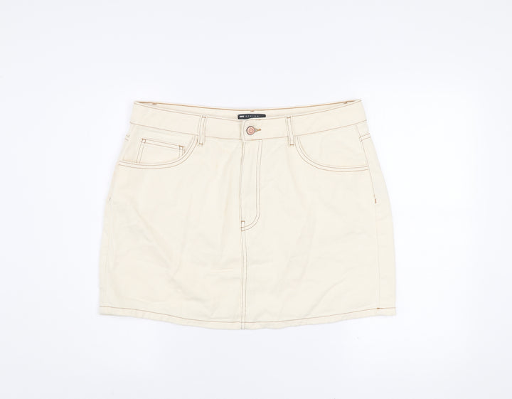 ASOS Women Beige Cotton Short Denim Skirt Size 16 Casual