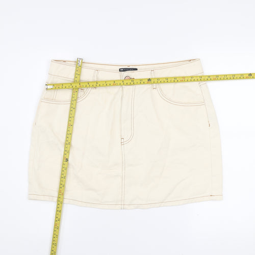 ASOS Women Beige Cotton Short Denim Skirt Size 16 Casual