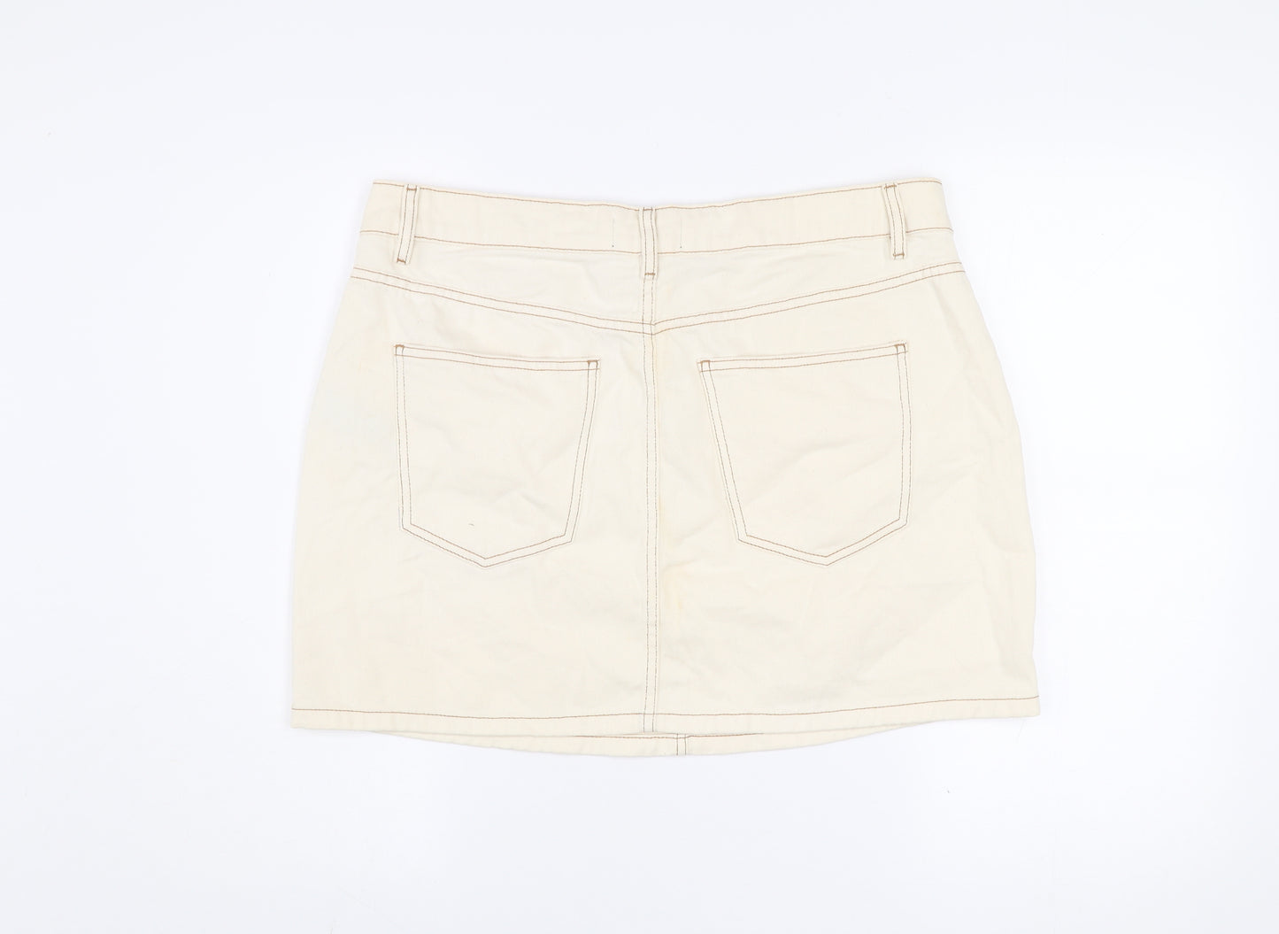 ASOS Women Beige Cotton Short Denim Skirt Size 16 Casual