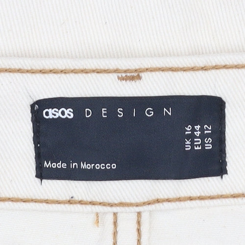 ASOS Women Beige Cotton Short Denim Skirt Size 16 Casual