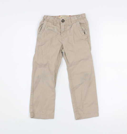 Zara Boys Beige Chino Trousers 3-4 Years Adjustable Waist Cotton