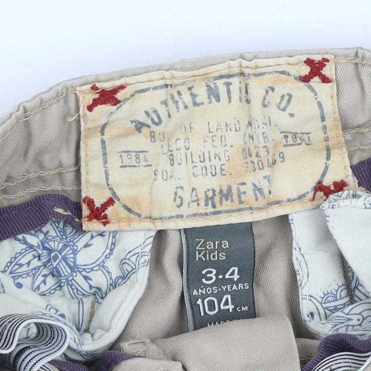 Zara Boys Beige Chino Trousers 3-4 Years Adjustable Waist Cotton