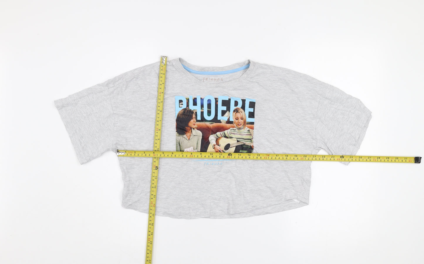 Friends Women's Grey Cropped T-Shirt XS Relaxed Fit Phoebe Design