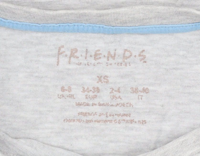 Friends Women's Grey Cropped T-Shirt XS Relaxed Fit Phoebe Design