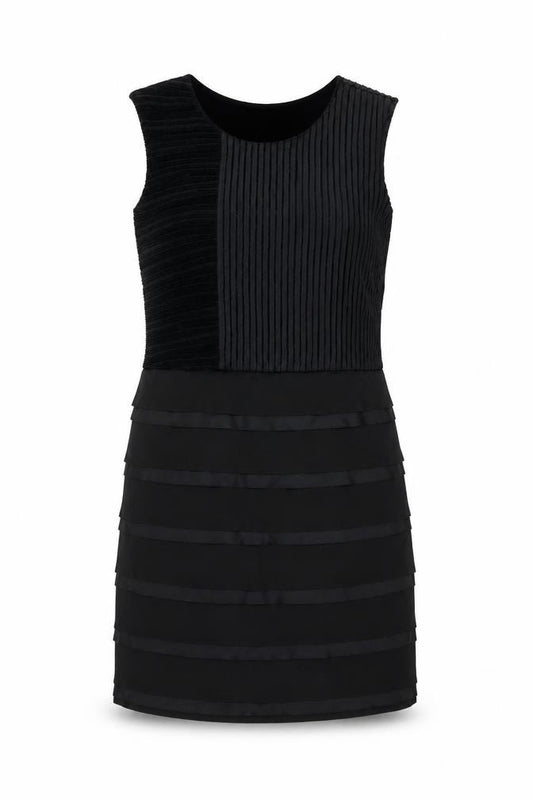 Front view of Principles by Ben de Lisi women’s black sleeveless sheath dress, size UK 14