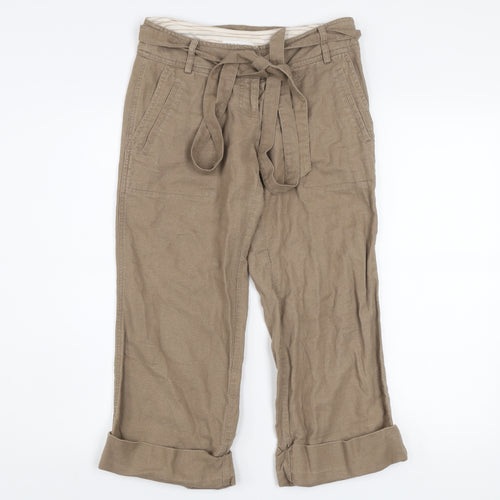 Topshop Women's Beige Linen Paperbag Trousers Size 8 Belted