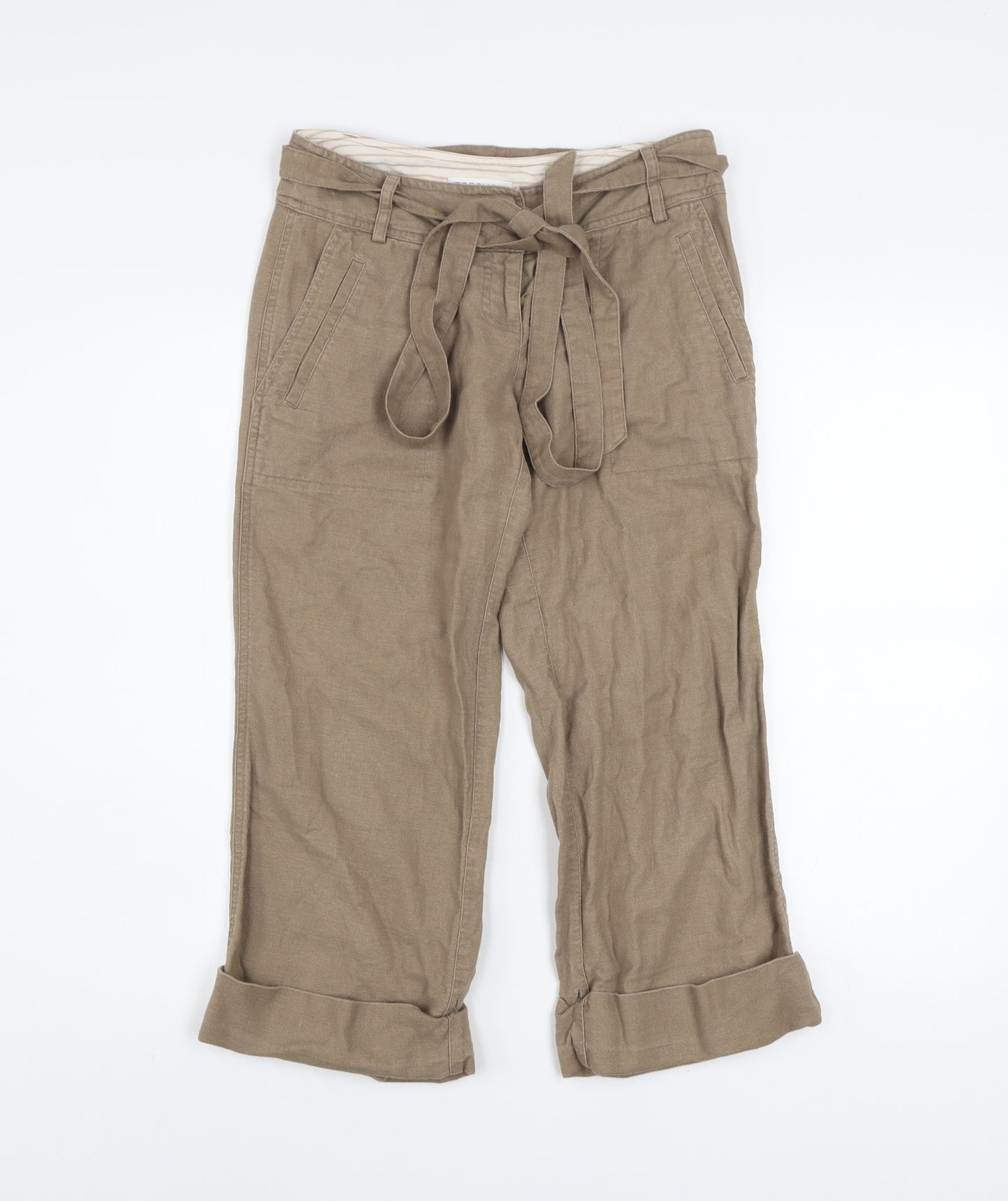 Topshop Women's Beige Linen Paperbag Trousers Size 8 Belted