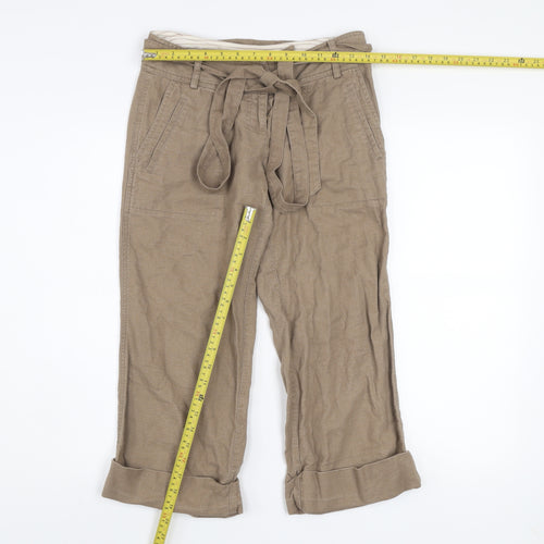 Topshop Women's Beige Linen Paperbag Trousers Size 8 Belted