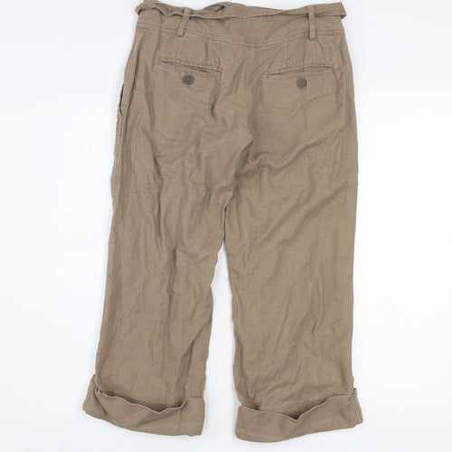 Topshop Women's Beige Linen Paperbag Trousers Size 8 Belted