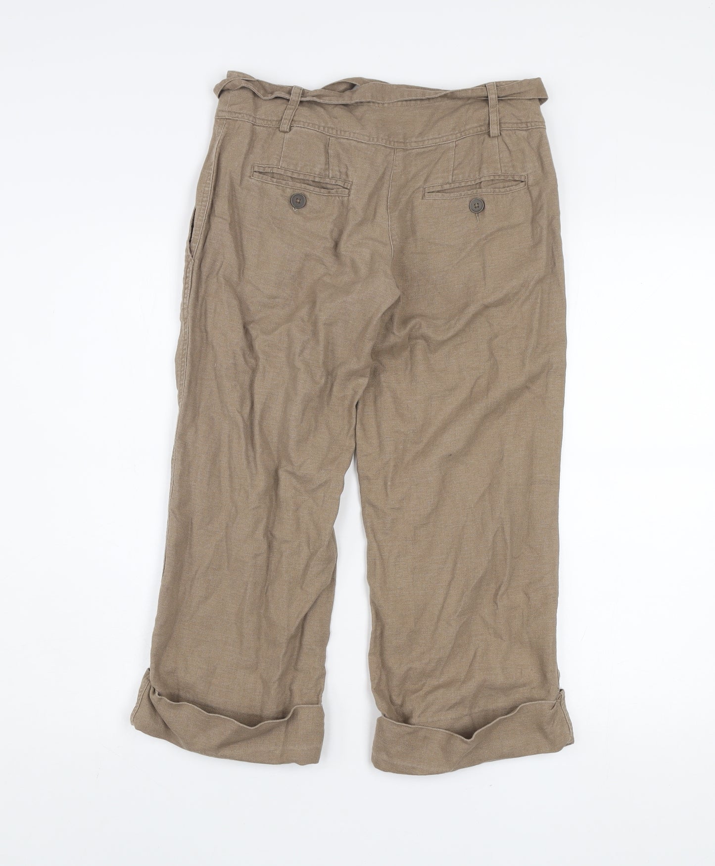 Topshop Women's Beige Linen Paperbag Trousers Size 8 Belted