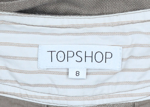 Topshop Women's Beige Linen Paperbag Trousers Size 8 Belted