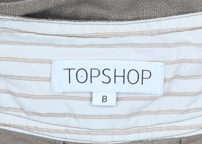 Topshop Women's Beige Linen Paperbag Trousers Size 8 Belted