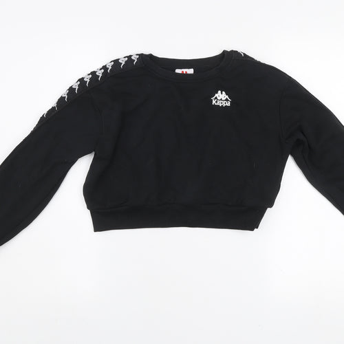 Kappa Womens Black Cropped Crew Neck Sweatshirt Small Logo Tape Sleeves