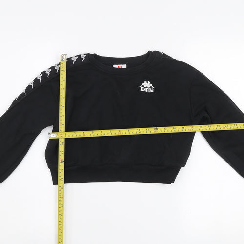 Kappa Womens Black Cropped Crew Neck Sweatshirt Small Logo Tape Sleeves