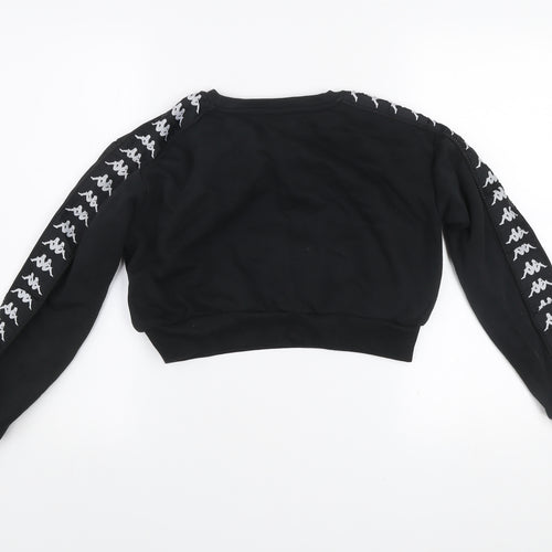 Kappa Womens Black Cropped Crew Neck Sweatshirt Small Logo Tape Sleeves