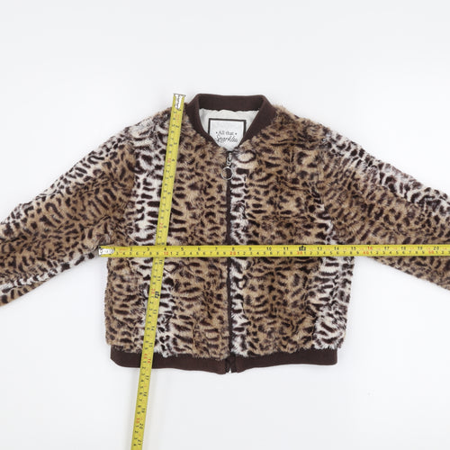 All That Sparkles Girls Brown Leopard Faux Fur Bomber Jacket 7 Years