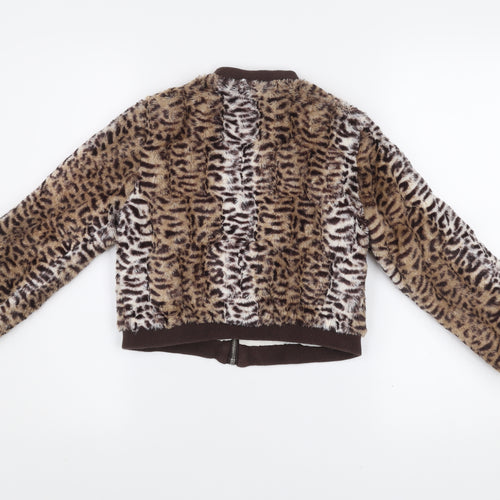 All That Sparkles Girls Brown Leopard Faux Fur Bomber Jacket 7 Years