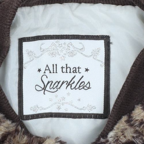 All That Sparkles Girls Brown Leopard Faux Fur Bomber Jacket 7 Years