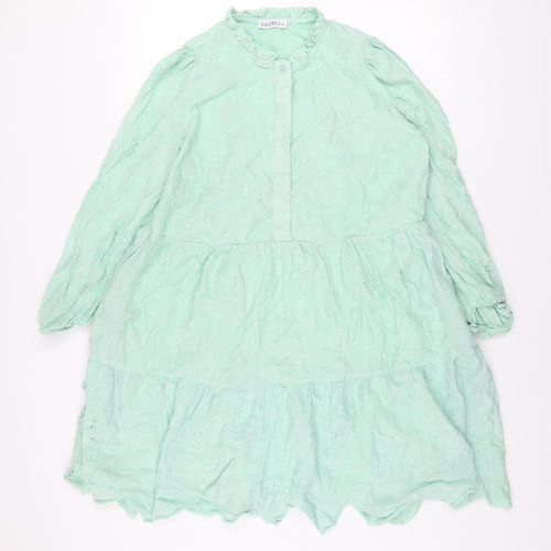 Gallery Women’s Green A-Line Long Sleeve Floral Ruffle Dress L