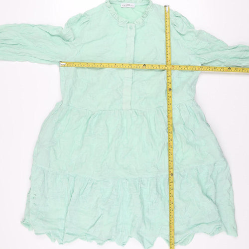 Gallery Women’s Green A-Line Long Sleeve Floral Ruffle Dress L