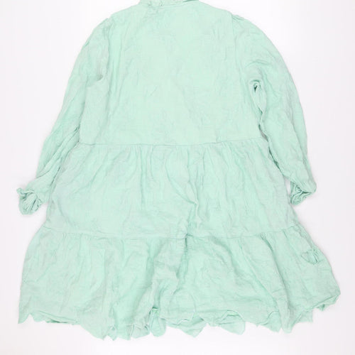 Gallery Women’s Green A-Line Long Sleeve Floral Ruffle Dress L