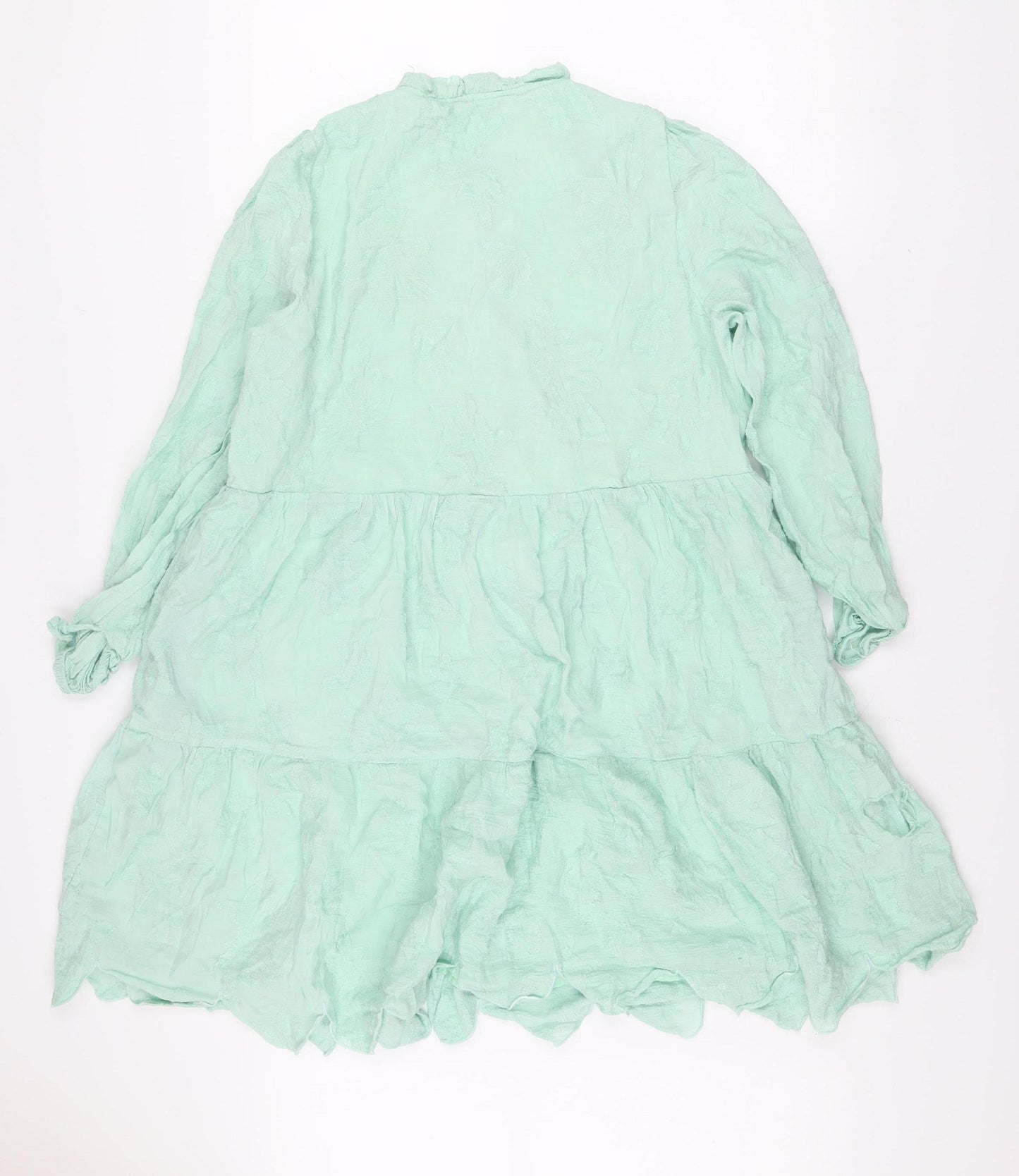 Gallery Women’s Green A-Line Long Sleeve Floral Ruffle Dress L