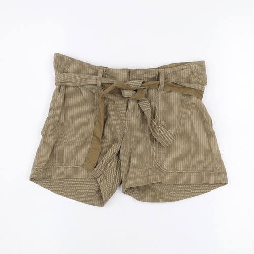 ONLY Womens Beige Paperbag Shorts Size 6 100% Cotton Belted Casual