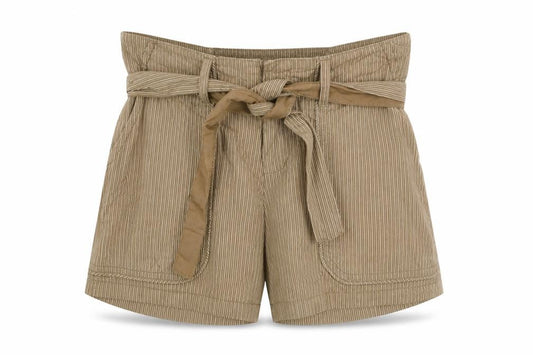 ONLY Womens Beige Paperbag Shorts Size 6 100% Cotton Belted Casual