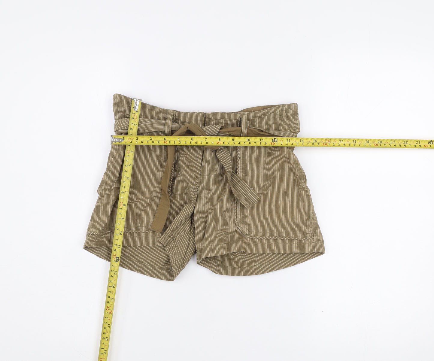 ONLY Womens Beige Paperbag Shorts Size 6 100% Cotton Belted Casual