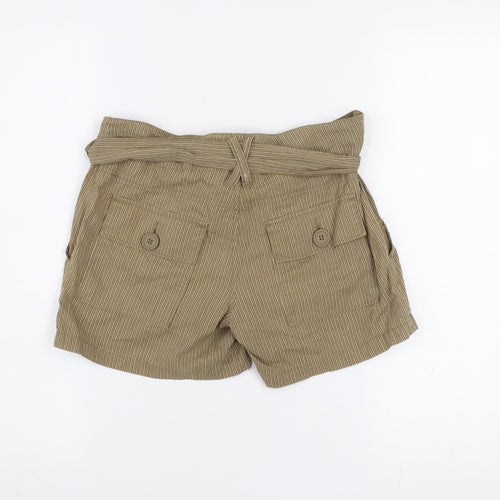 ONLY Womens Beige Paperbag Shorts Size 6 100% Cotton Belted Casual