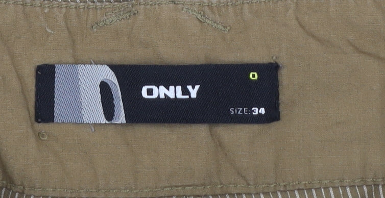 ONLY Womens Beige Paperbag Shorts Size 6 100% Cotton Belted Casual