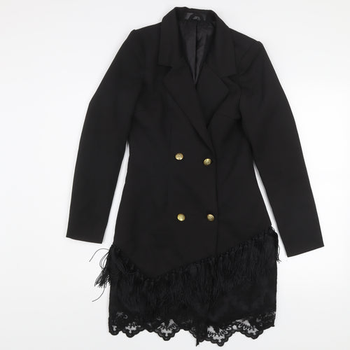 Women's Black Lace Fringe Blazer Coat UK 8 Long Formal Jacket