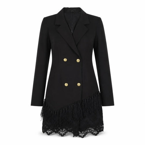 Women's Black Lace Fringe Blazer Coat UK 8 Long Formal Jacket