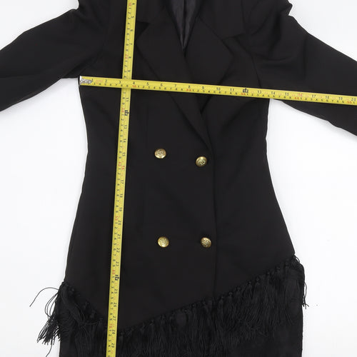 Women's Black Lace Fringe Blazer Coat UK 8 Long Formal Jacket